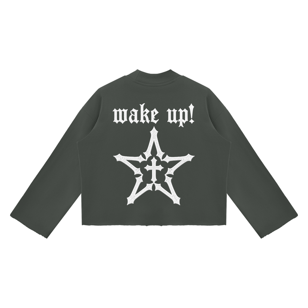 2TIRED Unisex Mock Neck Raw Edge Boxy Sweatshirt