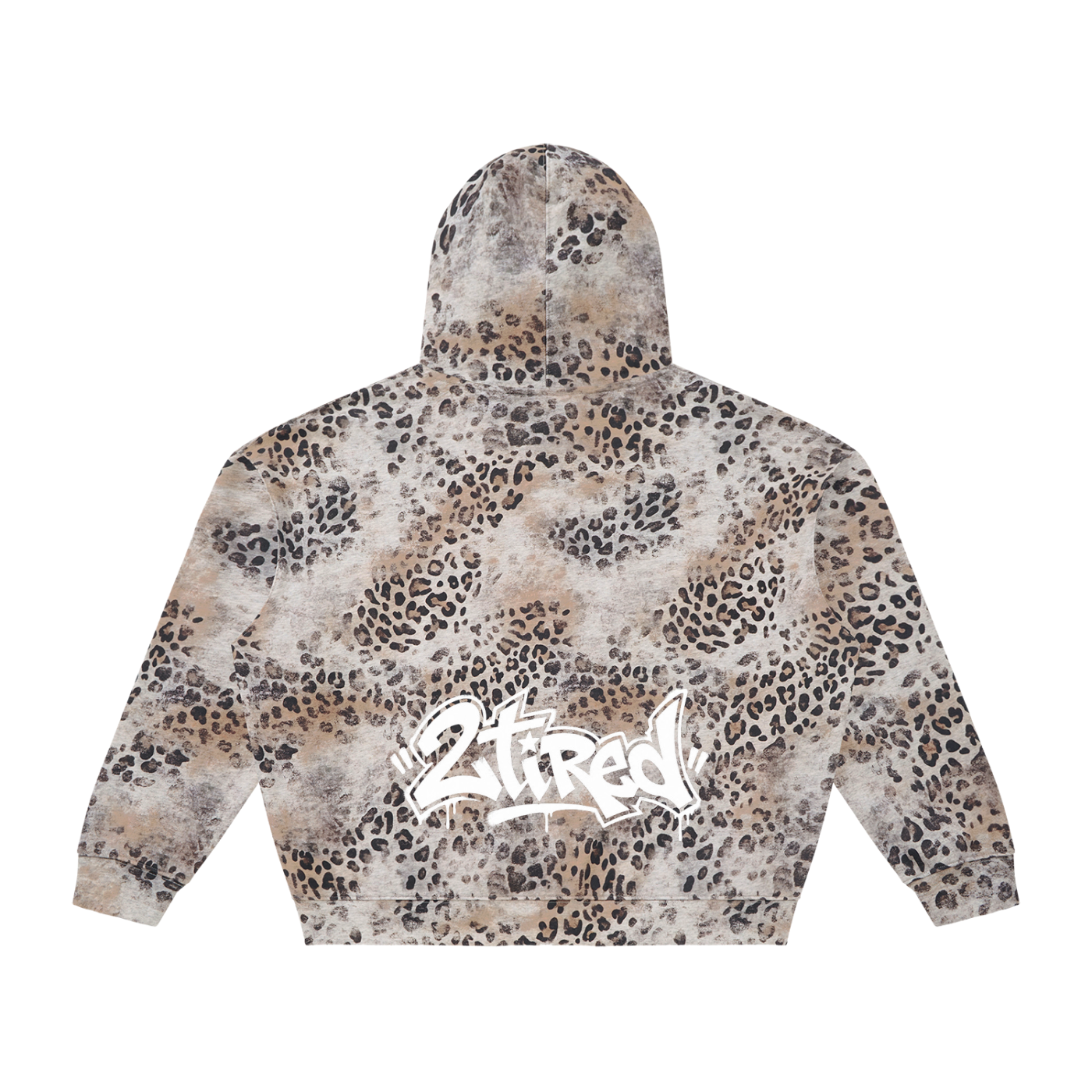 2TIRED Unisex Vintage Wash Leopard Full Zip Hoodie