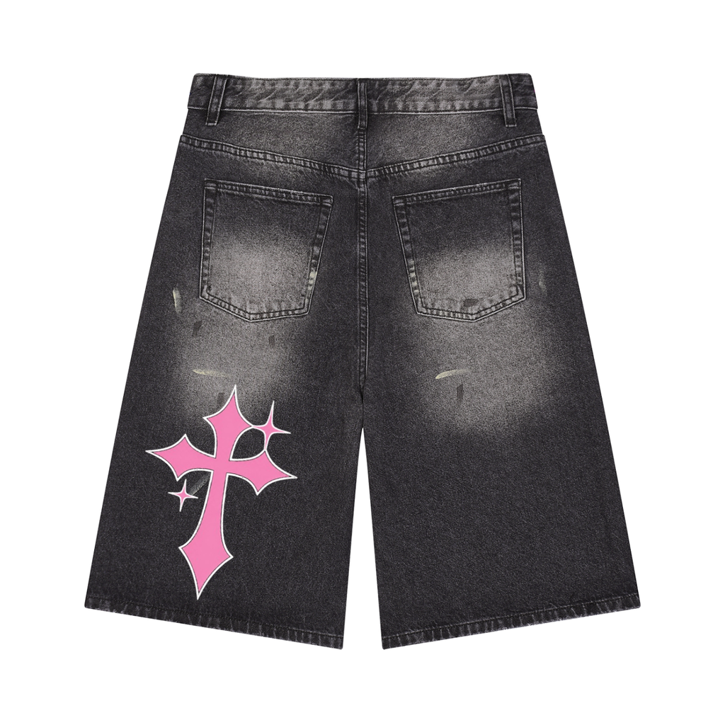 2TIRED Unisex Vintage Wash Wide Leg Denim Shorts