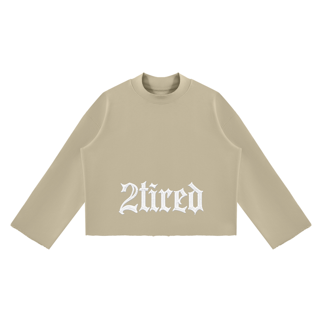2TIRED Unisex Mock Neck Raw Edge Boxy Sweatshirt