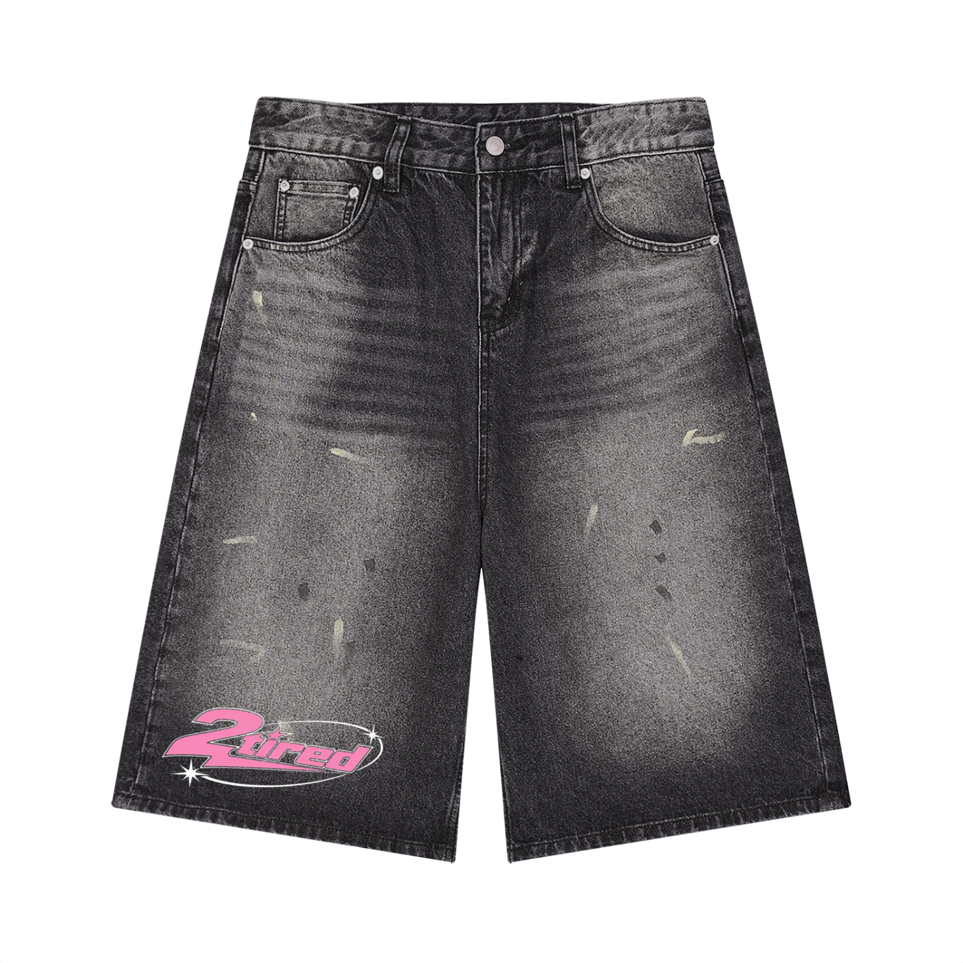 2TIRED Unisex Vintage Wash Wide Leg Denim Shorts